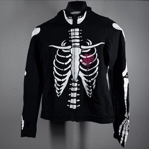 Medium Sweet Love Cotton Lightweight Full-Zip Hoodie – Skeleton Graphic Design